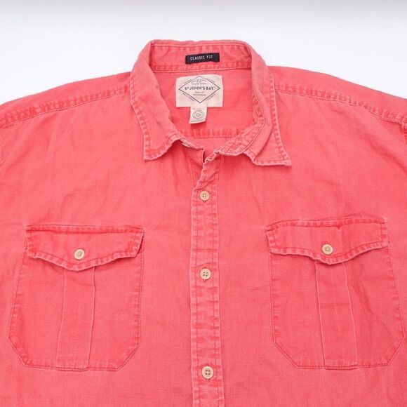 St. John's Bay Shirt Men's 2XL Red Cotton Flap Pockets Short Sleeve Button-Up - Picture 2 of 6